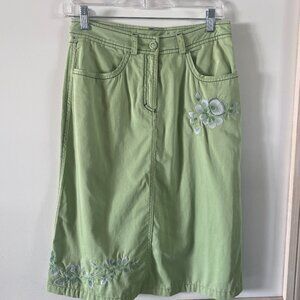 Oilily Women's Olive Green Floral Embroidered Long‎ Skirt Size 34 K14